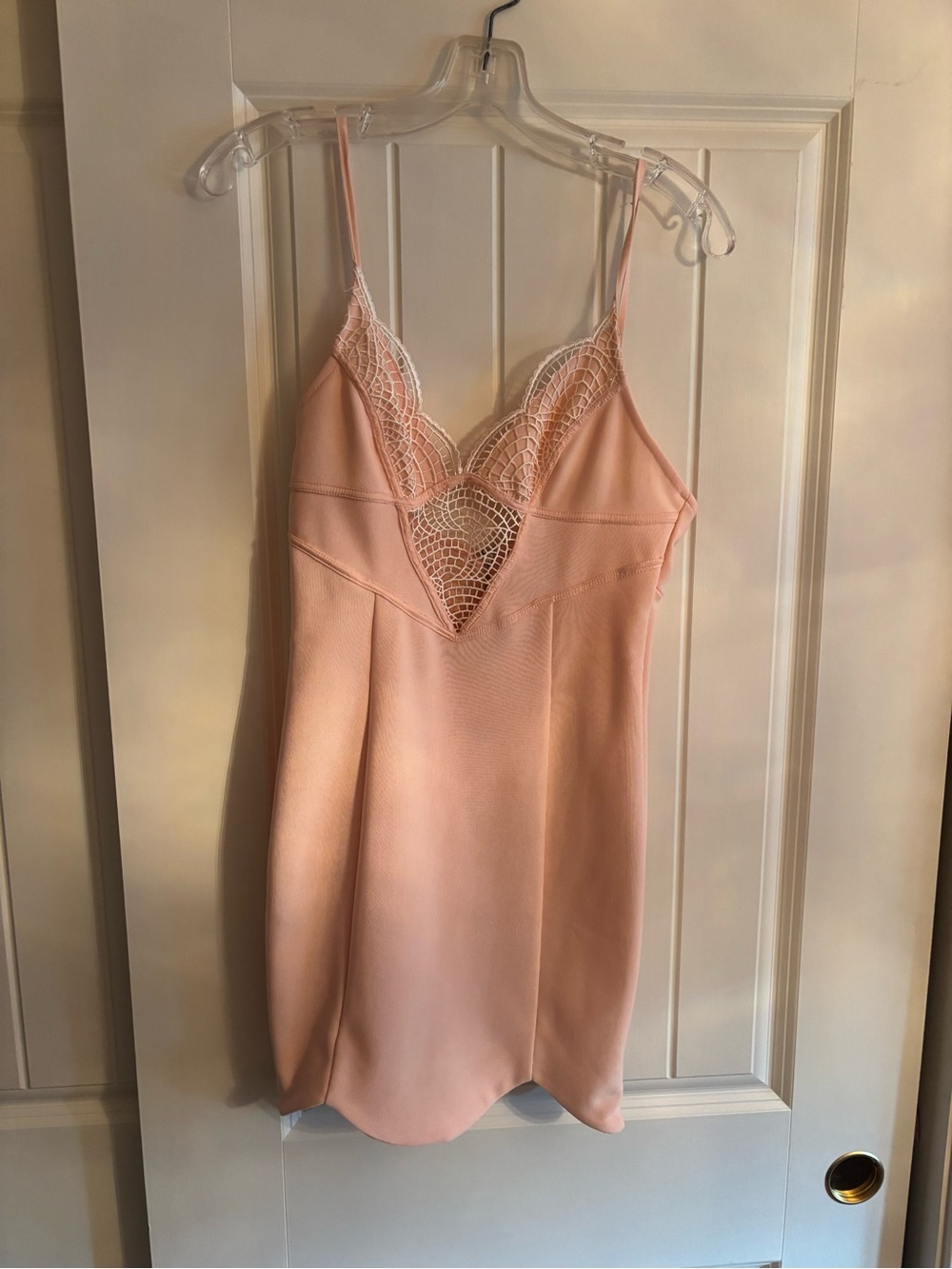 Soft Pink Mini Dress with Lace V-neck front